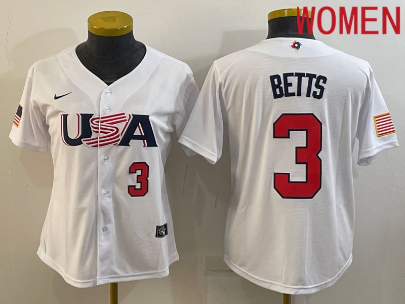Women 2023 World Cub USA #3 Betts White Nike MLB Jersey->women mlb jersey->Women Jersey